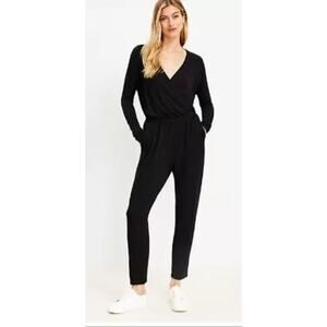 Lou & Grey LOFT Women Sz Large L/S Jumpsuit Black Signature Soft Minimalist Work